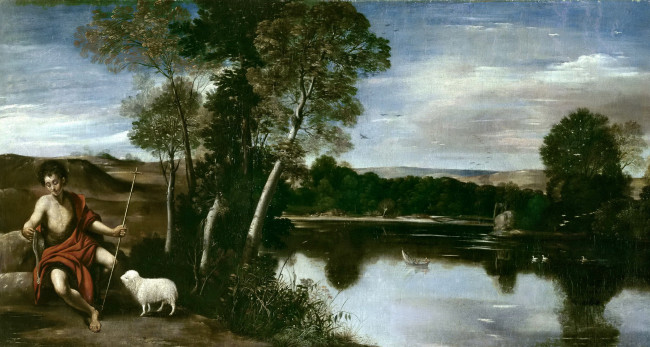 Обои картинки фото рисованное, живопись, картина, мифология, пейзаж, со, святым, иоанном, крестителем, фра, хуан, батиста, маино