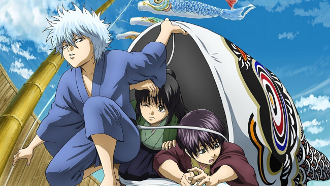 Обои картинки фото аниме, gintama, парни, группа, арт