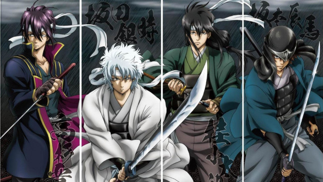 Обои картинки фото аниме, gintama, парни, группа, арт