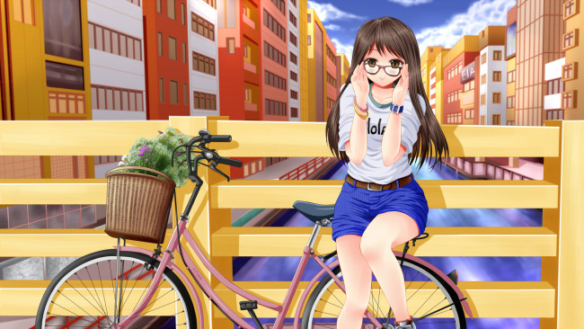 Обои картинки фото аниме, город,  улицы,  здания, девушка, взгляд, фон