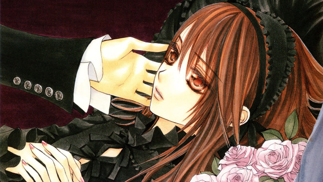 Обои картинки фото аниме, vampire knight, вампир, рыцарь, vampire, knight, девушка, юки, куран, цветы