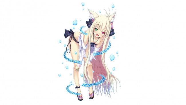 Обои картинки фото аниме, животные,  существа, фон, взгляд, девушка