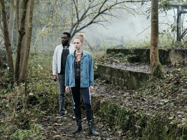 Обои картинки фото кино фильмы, we hunt together , сериал, девушка, мужчина, ступени, лес