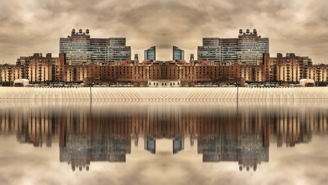 Обои картинки фото города, нью-йорк , сша, городской, вид, нью, йорк, вода, отражение