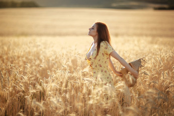 Картинка девушки дарья+костина поле рыжие волосы платье шляпа