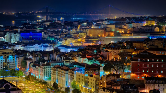 Обои картинки фото города, - огни ночного города, трей, рэтклифф, пейзаж, город, огни, trey, ratcliff, ночь, мост, городской, вид