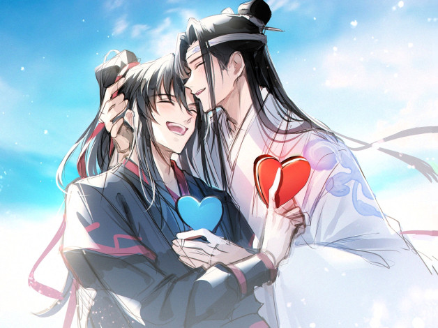 Обои картинки фото аниме, mo dao zu shi, вэй, усянь, лань, ванцзы, сердечки