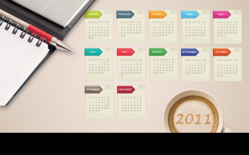 Картинка календари рисованные векторная графика ручка кофе блокнот