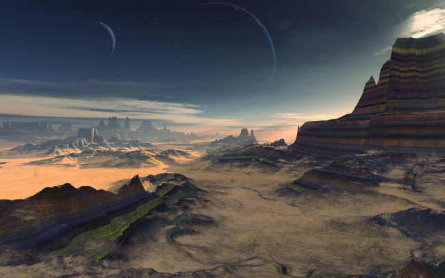 Обои картинки фото 3д, графика, nature, landscape, природа, пустота, планеты, горы