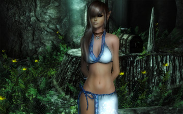 Картинка 3д графика elves эльфы уши пещера свет сундук папоротник