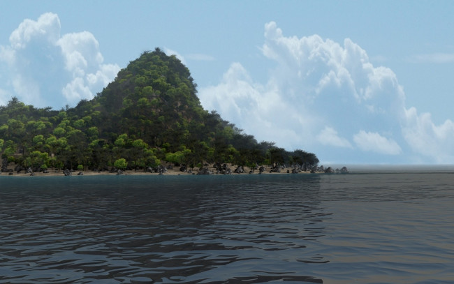 Обои картинки фото 3д, графика, nature, landscape, природа, вода, вершина, облака