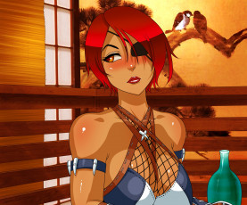 Картинка рисованные люди рыжая фон взгляд девушка