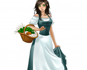 Картинка рисованные люди морковь девушка взгляд фон картошка корзина