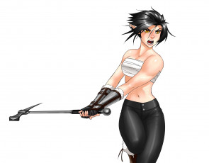 Картинка рисованные люди фон оружие взгляд эльфийка