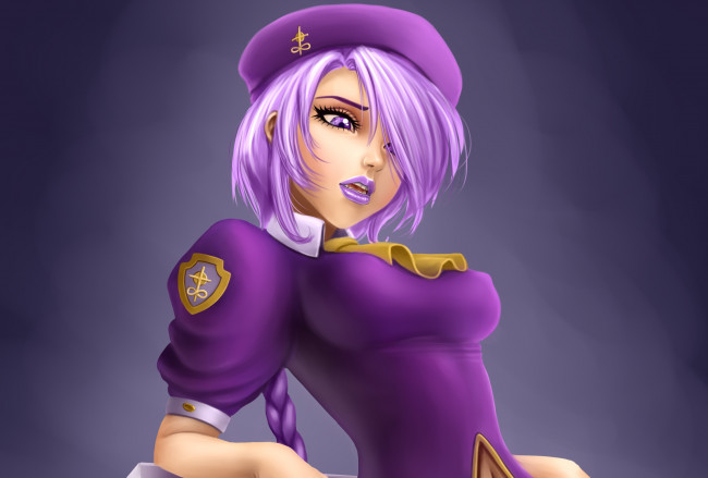 Обои картинки фото рисованные, люди, девушка, взгляд, фон, бирет