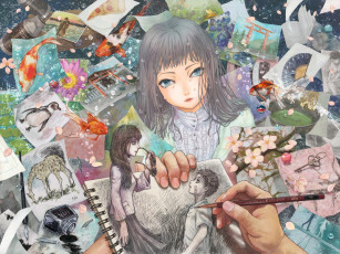 Картинка аниме unknown +другое капли рисунки девочка арт afrostar карандаш рука рыбы