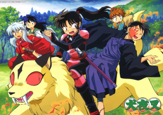 Картинка аниме inuyasha друзья kirara higurashi kagome takahashi rumiko shippou miroku sango