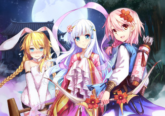 Картинка аниме оружие +техника +технологии луна ночь magi in wanchin basilica лук стрелы девочки арт hika cross-angel