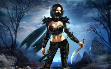 Картинка фэнтези эльфы эльф деревья девушка ночь скалы нож