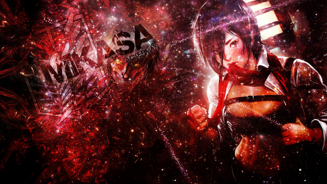 Обои картинки фото аниме, shingeki no kyojin, dinocojv, арт, микаса, акерман, атака, титанов