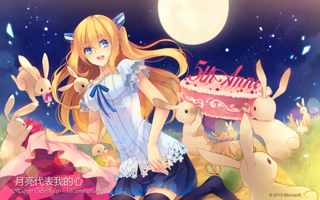 Обои картинки фото аниме, животные,  существа, торт, девушка, арт