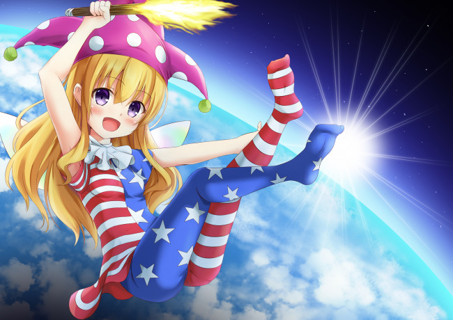 Обои картинки фото аниме, touhou, девочка, арт, clownpiece