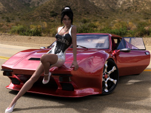 Картинка 3д+графика люди-авто мото+ people-+car+ +moto автомобиль девушка фон взгляд