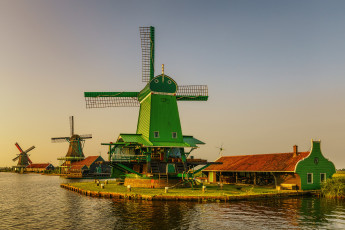 Картинка разное мельницы река ветряки