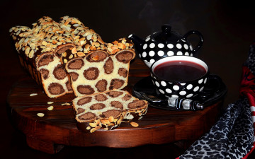 Картинка еда пироги стол чашка пирог миндаль напиток заварник