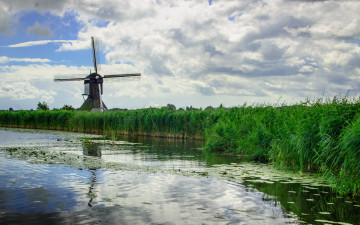 Картинка разное мельницы река ветряк