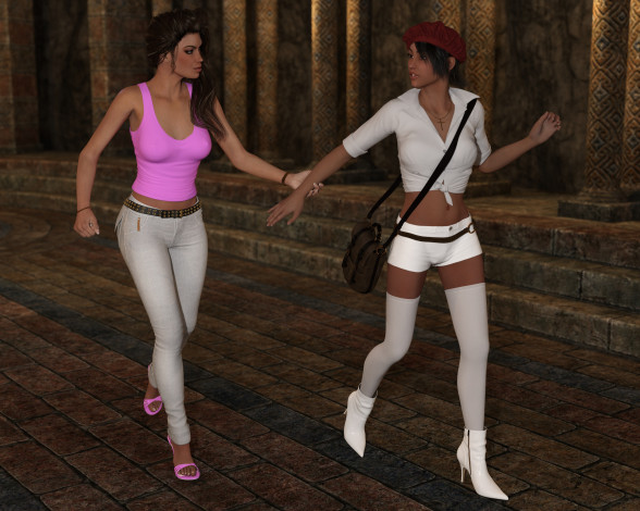 Обои картинки фото berberia, 3д графика, фантазия , fantasy, девушки, фон, взгляд