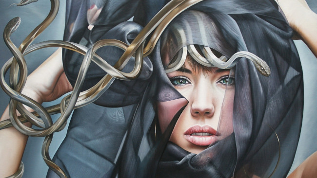 Обои картинки фото фэнтези, девушки, змеи, девушка, арт