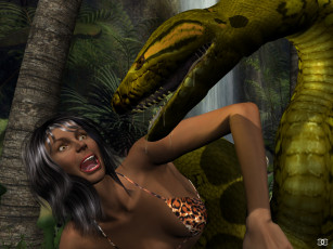 Картинка 3д+графика фантазия+ fantasy взгляд девушка змея фон