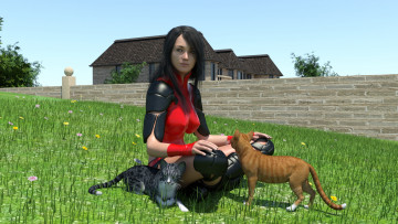 Картинка 3д+графика люди+и+животные+ people+and+animals девушка взгляд фон