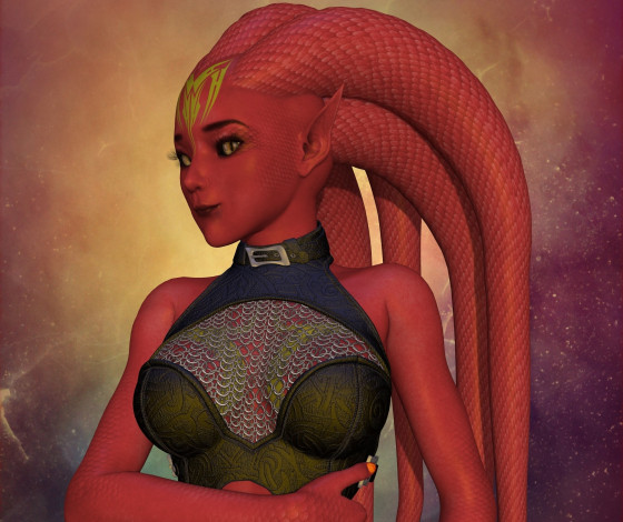 Обои картинки фото 3д графика, существа , creatures, взгляд, девушка, фон