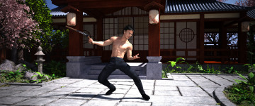 Картинка 3д+графика фантазия+ fantasy мужчина фон торс нун-чаки