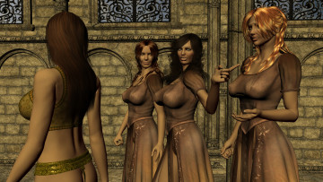 обоя 3д графика, фантазия , fantasy, девушки, взгляд, фон