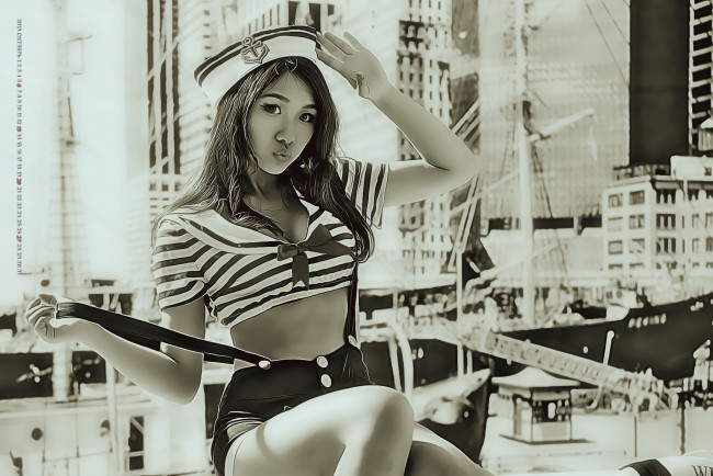 Обои картинки фото календари, компьютерный дизайн, 2019, calendar, корабль, модель, униформа, азиатка, девушка