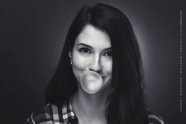 Обои картинки фото календари, компьютерный дизайн, взгляд, женщина, девушка, 2019, calendar, жвачка