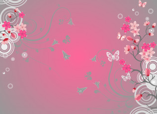обоя векторная графика, цветы , flowers, круги, цветы, бабочки