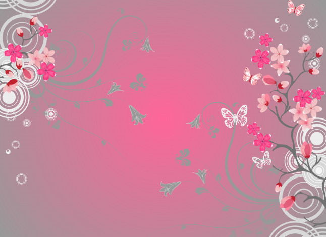 Обои картинки фото векторная графика, цветы , flowers, круги, цветы, бабочки