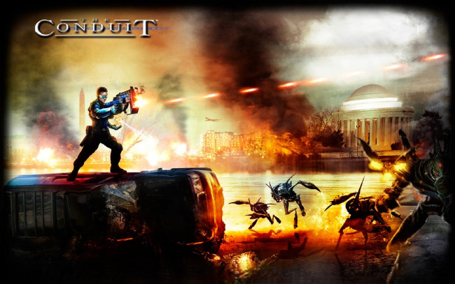 Обои картинки фото видео игры, the conduit, воин, оружие, машина, монстры