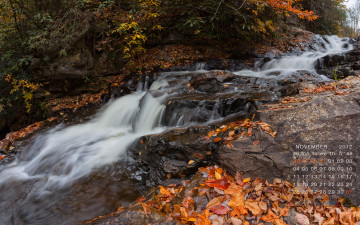 Картинка календари природа листья река поток камни