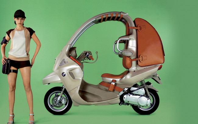 Обои картинки фото мотоциклы, мото, девушкой, девушка, моторолер