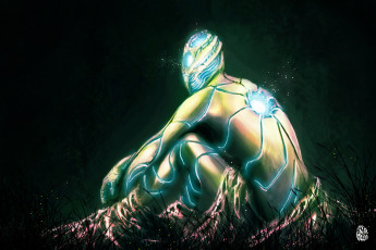 Картинка фэнтези существа трава mehdi yamini арт магия существо свечение линии