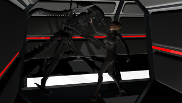 Картинка 3д+графика фантазия+ fantasy девушка борьба существо