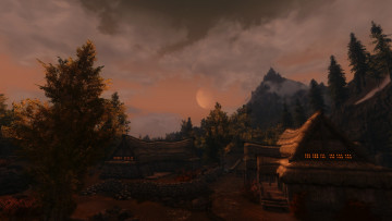 Картинка 3д+графика природа+ nature вечер деревья вершины дома