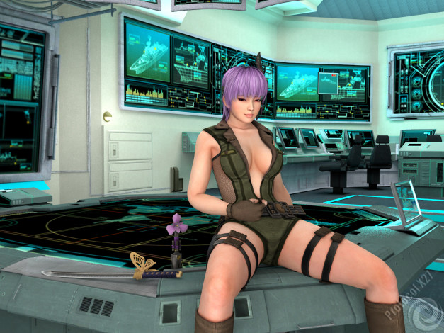 Обои картинки фото 3д графика, аниме , anime, цветок, катанна, взгляд, девушка