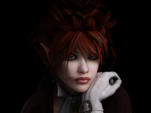 Обои картинки фото 3д графика, эльфы , elves, фон, взгляд, эльфийка, кров