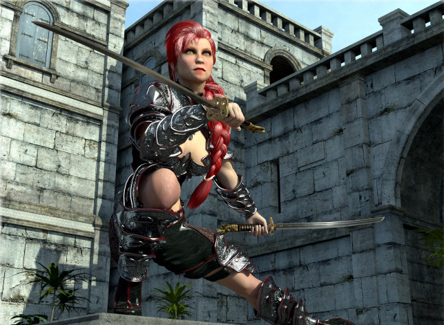 Обои картинки фото 3д графика, амазонки , amazon, оружие, фон, взгляд, девушка